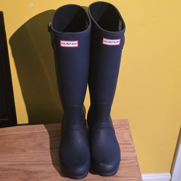 Hunter Womens Matte Navy Blue Size 8 Original Tall Rubber Rain Boots Waterproof - Picture 3 of 10